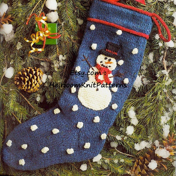 Snowman Christmas Stocking Knitting Pattern PDF Vintage Christmas Pattern Heavy Worsted Aran 10ply Pattern Instant Download PDF - 247