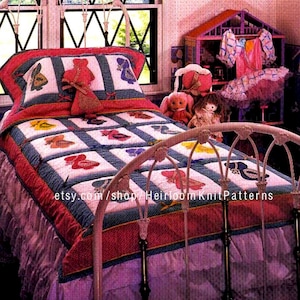Sunbonnet Sue Quilt Vintage Pattern PDF Little Girls Patchwork Applique Quilt Pattern Twin-Size Quilt 52 x 73&#39;&#39; Instant Download PDF - 2205