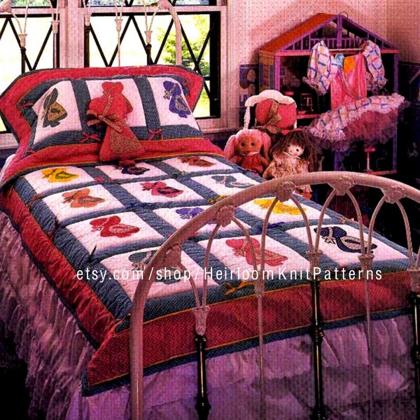Sunbonnet Sue Quilt Vintage Pattern PDF Little Girls Patchwork Applique Quilt Pattern Twin-Size Quilt 52 x 73'' Instant Download PDF - 2205