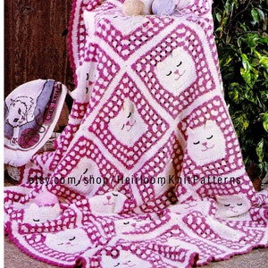 Granny Cat Afghan Throw Blanket Crochet Pattern PDF Baby Child Adult Granny Square Kitty Afghan Crochet Pattern Instant Download PDF - 2277