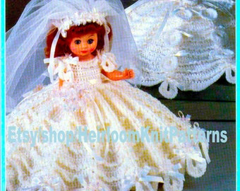Vintage Crochet PATTERN 8/" Doll Clothes Dress Hat Parasol Britain Miss England