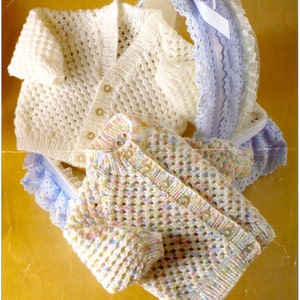 Baby Cardigans Vintage Knitting Pattern 16-22'' Birth-2yrs Lacy Round V-Neck Raglan Cardigan DK 8ply Light Worsted Instant Download PDF-3159