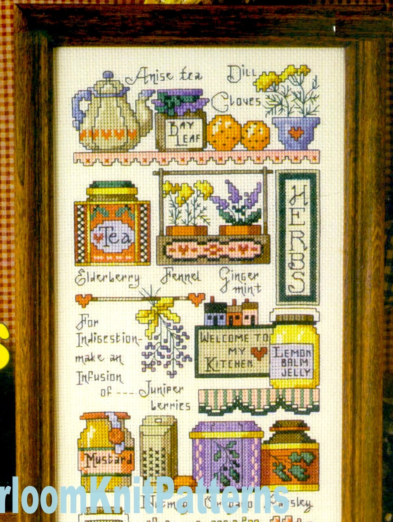 Herbs & Tea ABC Sampler Vintage Cross Stitch Pattern PDF Herbal