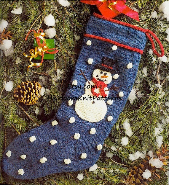 Snowman Christmas Stocking Knitting Pattern Pdf Vintage Christmas Pattern Heavy Worsted Aran 10ply Pattern Instant Download Pdf 247