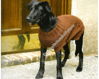 Dog Sweater Coat Vintage Knitting Pattern 4 sizes (SM M L XL) Small Puppy Medium Big Dog Sweater Coat Easy + Instant Download PDF - 3574