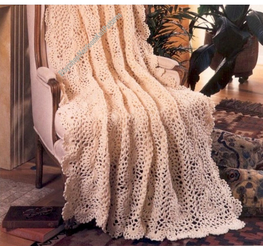 Graceful Swirls Afghan Vintage Crochet Pattern Wavy Shells Lacy
