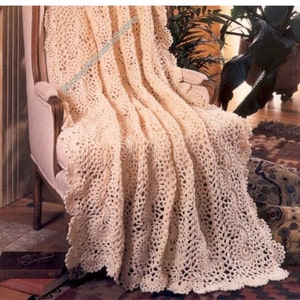 Graceful Swirls Afghan Vintage Crochet Pattern Wavy Shells Lacy Scallops Blanket Throw Bedspread Christmas Gift Idea Instant Download - 3183