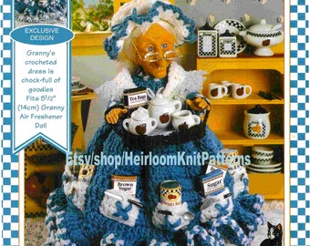 Kitchen Granny Caddy Doll Outfit Vintage Crochet Pattern PDF for 5.5'' 14cm Air Freshener Doll Dress Hat Shawl Instant Download PDF - 2622