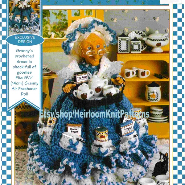 Kitchen Granny Caddy Doll Outfit Vintage Crochet Pattern PDF for 5.5'' 14cm Air Freshener Doll Dress Hat Shawl Instant Download PDF - 2622