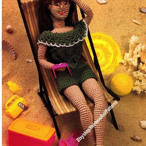Modepuppe häkeln + Sommer Outfit Vintage Häkelanleitung Machen Sie Ihren eigenen nackten Puppenkörper Kleidung DIY Geschenkidee Sofort-Download PDF-3671