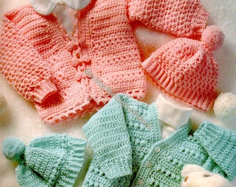 Baby Boy Girl Sweater Sets Vintage Crochet Pattern Toddler Child