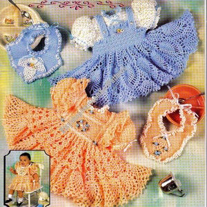 5 Sets Baby Dresses and Bibs Vintage Crochet Pattern Baby Girl Frilly Pineapple Outfit Sundress Party Christmas Instant Download PDF - 2263