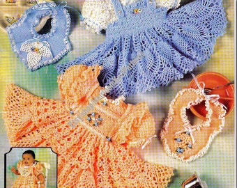 5 Sets Baby Dresses and Bibs Vintage Crochet Pattern Baby Girl Frilly Pineapple Outfit Sundress Party Christmas Instant Download PDF - 2263