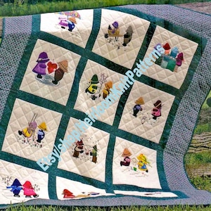 Sunbonnet Sue and Sam Vintage Quilt Pattern PDF 26 Patterns Boy Girl Quilt Sampler 56 x 70'' Patchwork Applique Instant Download PDF - 2923