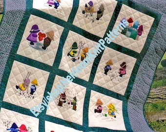 Sunbonnet Sue und Sam Vintage Quilt Pattern PDF 26 Patterns Boy Girl Quilt Sampler 56 x 70 '' Patchwork Applikation Instant Download PDF - 2923