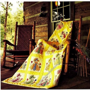 Umbrella Girl Quilt Vintage Pattern Applique Quilt Patchwork Quilt Sewing Pattern Twin-Size Quilt 58&quot; x 74&quot; Instant Download PDF - 2208