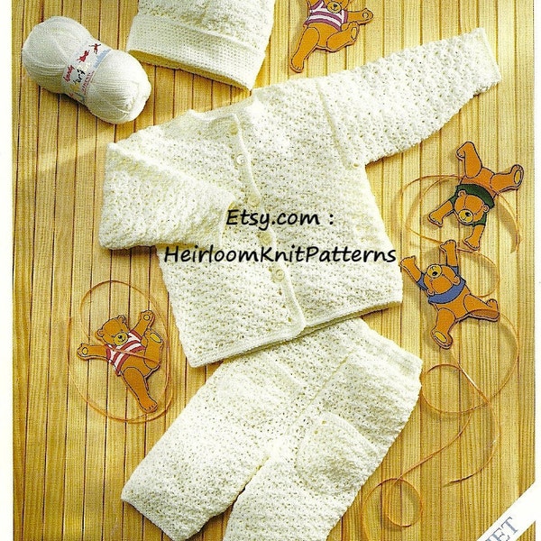 Baby Vintage Crochet Pattern PDF Cardigan Trousers Hat Set Tiny Premature- 3 years 12-22'' DK 8ply Boy Girl Pattern Instant Download PDF- 28