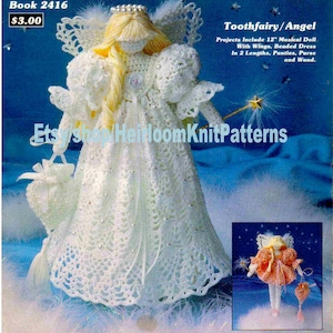 Toothfairy Angel häkeln Muster PDF Zahnfee Puppe mit Perlenkleid Flügel Geldbörse selten Vintage Muster Instant Download PDF-2367
