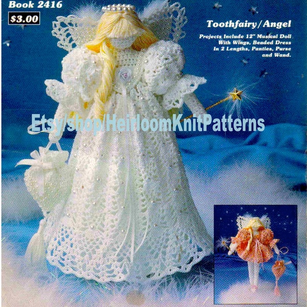 Toothfairy Angel Crochet Pattern PDF Tooth Fairy Doll with Beaded Dress Wings Coin Purse Rare Vintage Pattern Instant Download PDF - 2367