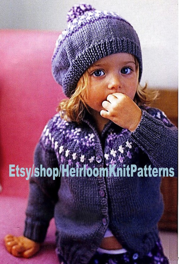 Baby Child Fair Isle Cardigan and Beret 