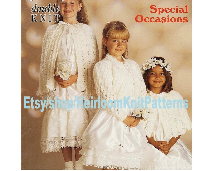 6 Styles Girl Cardigan Cape Tunic Bolero Sweater Vintage DK Knitting Pattern 20-30'' Confirmation Wedding Party Instant Download PDF 105 image 1