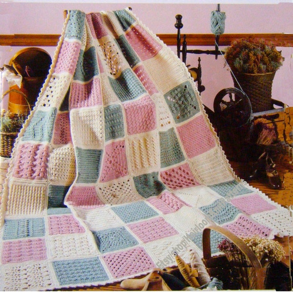 Apprenez 63 points de motif faciles héritage afghan vintage au crochet motif échantillon couverture courtepointe chute de laine idée cadeau téléchargement immédiat - 3629