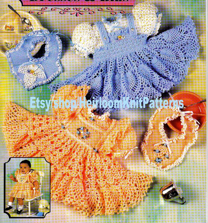 5 Sets Baby Dresses and Bibs Vintage Crochet Pattern Baby Girl Etsy