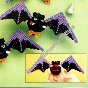 Fledermaus Küsse Halloween Vintage Kunststoff Leinwand Muster Urlaub Squeeze Ornamente eine Süßigkeit oder spezielle Nachricht im Inneren Sofortiger Download PDF - 3222