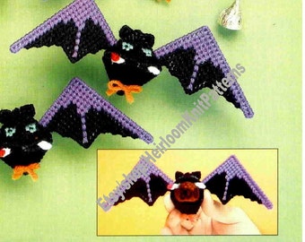 Bat Kisses Halloween Vintage Plastic Canvas Pattern Holiday Squeeze Ornaments a Candy or Special Message Inside Instant Download PDF - 3222
