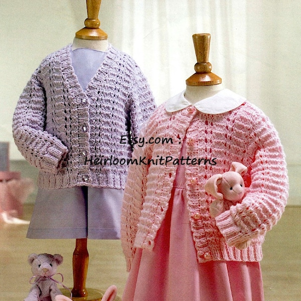 Klassische Mädchen Strickjacken Vintage Strickmuster 0-6yrs 16-26 '' Baby Kleinkind Kind Jacke Vintage DK Light Kammzug Sofort Download PDF-363