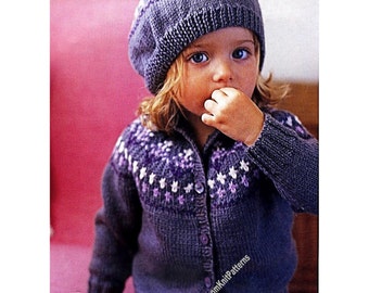 Baby Child Fair Isle Cardigan and Beret Set Vintage Knitting Pattern Baby Toddler Children's Boy Girl 1 2 3 4 5yrs Instant Download PDF- 311