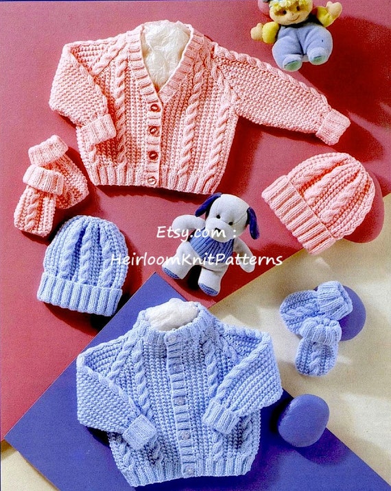 Baby Boy Girl Cable Cardigans Hats And Mittens Knitting Pattern Knit Dk 8ply 12 22 Premature Baby Sizes Incl Instant Download Pdf 298