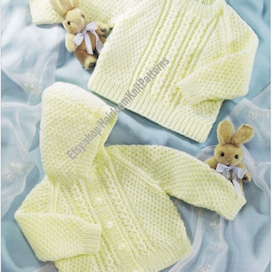 Baby Sweater & Hooded Jacket Vintage Knitting Pattern PDF Boy Girl Cable Hooded Cardigan Hoodie DK 8ply 0-2 years Instant Download PDF- 3573