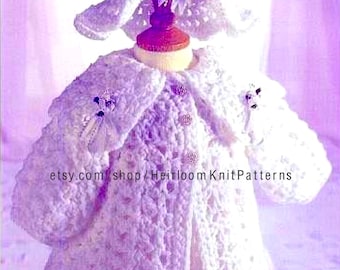 Crochet Baby Jacket and Hat Vintage Crochet Pattern PDF Baby Girl Crochet Set Coat Cardigan Hat 0-12M 16-20'' Instant Download PDF - 2185