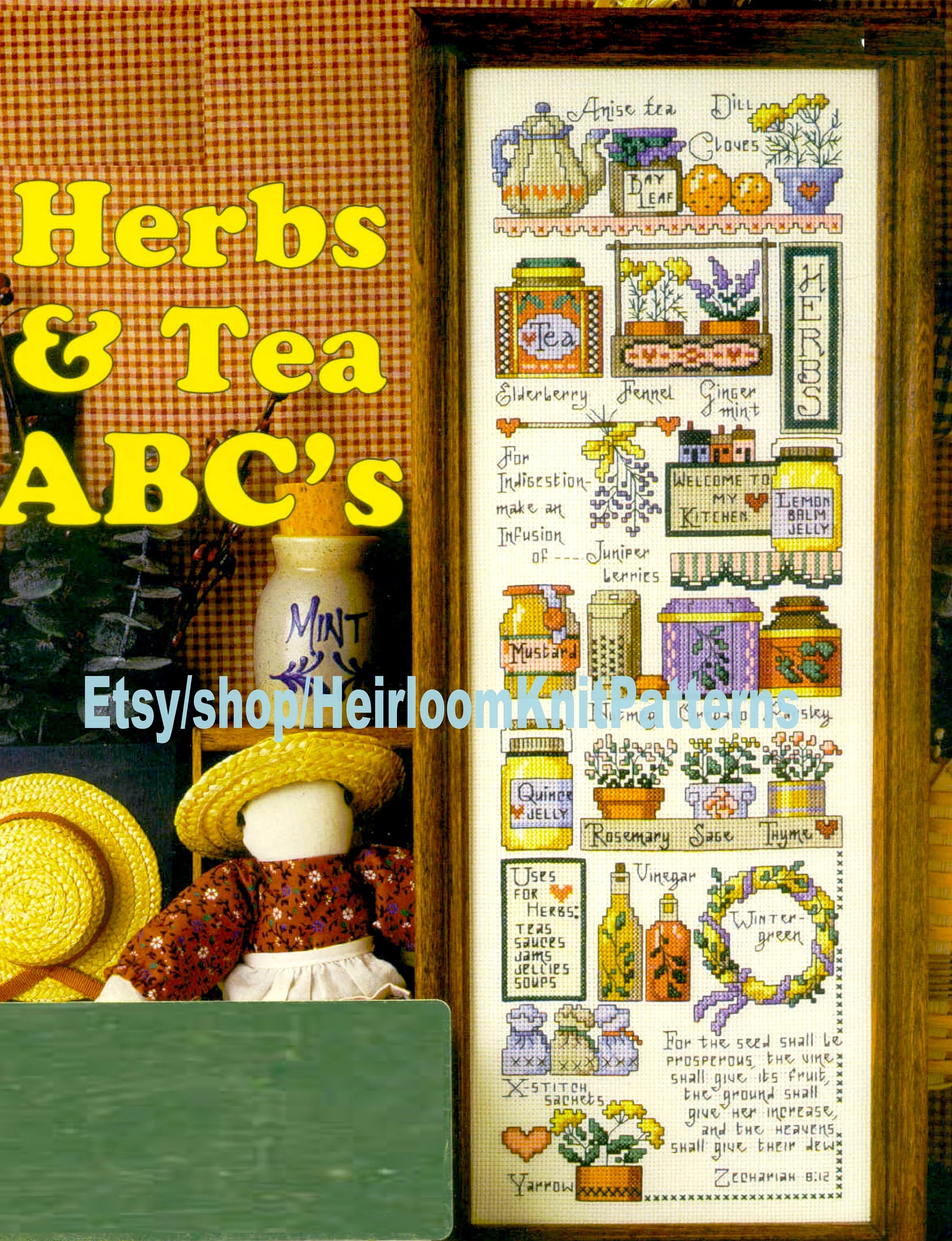 Herbs & Tea ABC Sampler Vintage Cross Stitch Pattern PDF Herbal Country ...