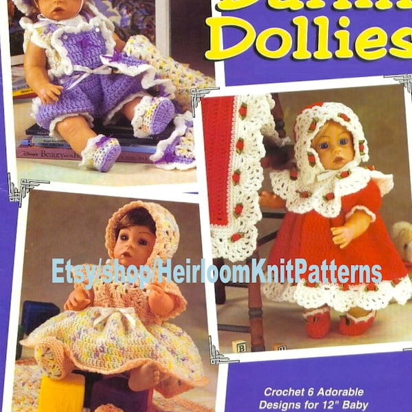 28 Pieces/ 6 Outfits for 12'' Baby Doll Syndee Vintage Crochet Pattern PDF Dress Boy's Outfit Nightgown Blanket Instant Download PDF - 2795