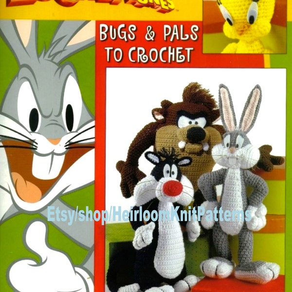 Looney Tunes Vintage Crochet Pattern Bugs Bunny Taz Sylvester Tweety Bird Baby Toddler Child Stuffed Soft Toy Doll Instant Download PDF-2764