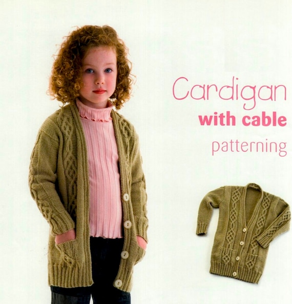 Girls Cardigan Knitting Pattern Celtic Cable Panels And Pockets Size 2 10yrs Dk 8ply Knit Girl Cardigan Pattern Instant Download Pdf 20