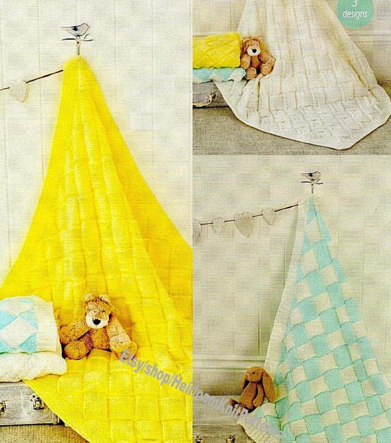 Designs Baby Entrelac Blankets Vintage Knitting Pattern Boy Girl