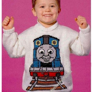 Thomas The Tank Engine Sweater Vintage Knitting Pattern Boy Girl Adult Train Motif Jumper Picture Family 22-40'' Instant Download PDF - 92