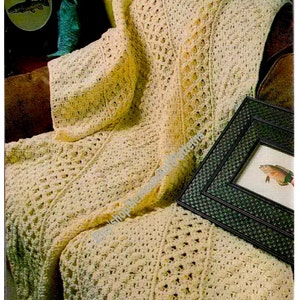Fisherman Afghan Vintage Crochet Pattern PDF 40'' x 54'' inch Classic Aran Lapghan Blanket Quilt Throw Cover Instant Download PDF - 3041