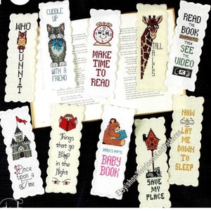 10 Bookmarks Vintage Cross Stitch Pattern Embroidered Book marker Owl Castle Clock Cat Baby Gift Idea Instant Digital Download PDF - 2775