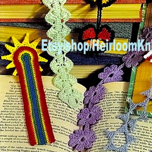 7 Designs Bookmarks Vintage Crochet Pattern PDF American Flag Butterfly Heart Flower Chains Shells Rainbow & Sun Instant Download PDF 2668 image 3