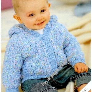 Baby Child Hooded Jacket Vintage Knitting Pattern Boy Girl Toddler Kids DK & Chunky Bulky Pattern Birth -6 years Instant Download PDF - 3928