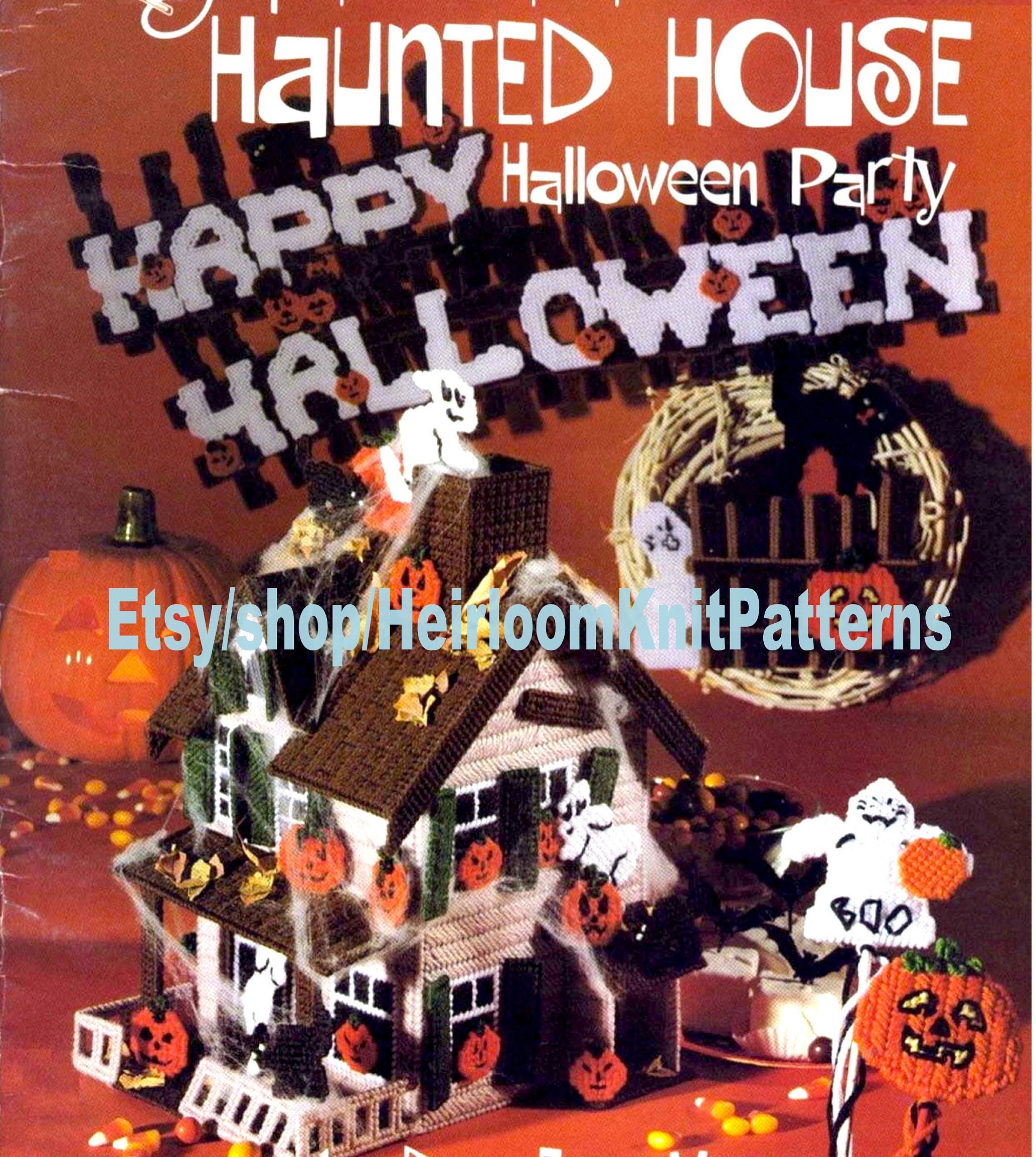 Haunted House Vintage Plastic Canvas Pattern PDF Halloween Centerpiec…