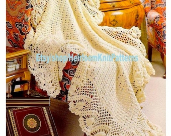 Romantic Afghan with Pineapple Border Vintage Crochet Pattern PDF Pineapple Blanket Throw Bedspread Wedding Gift Instant Download PDF- 2615