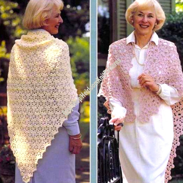 5 Designs Women's Shawls Vintage Crochet Pattern PDF Ladies Crocheted Wrap Prayer Shawl Baby Shawl Gift Idea Instant Download PDF - 3044