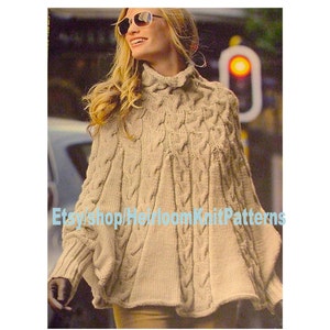 Women's Swinging Cabled Poncho Knitting Pattern Aran Poncho Cape Pattern Ladies Girls Aran Knitting Pattern Instant Download PDF - 545