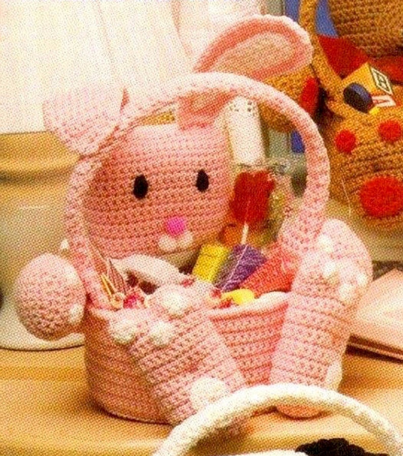 5 Cuddly Animal Baskets Vintage Crochet Pattern Birthday Etsy