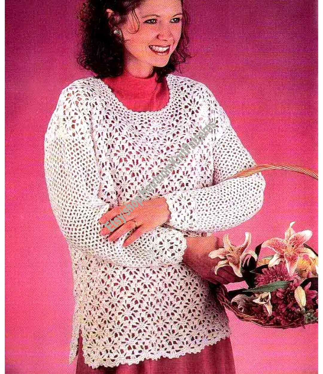 Women's Lacy Sweater Vintage Crochet Pattern PDF Ladies Lacy Pullover ...